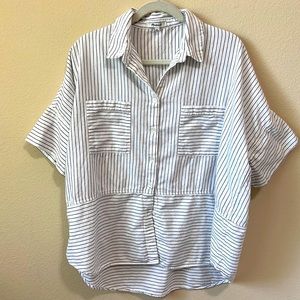 Madewell Striped White Blue Button Frint Women Sz XL